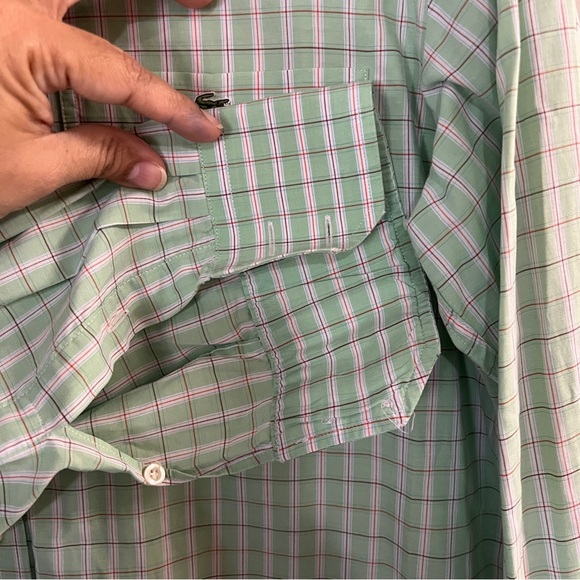 Lacoste Long Sleeves Button Down Shirt light Green plaid Size 40/M - Picture 5 of 9